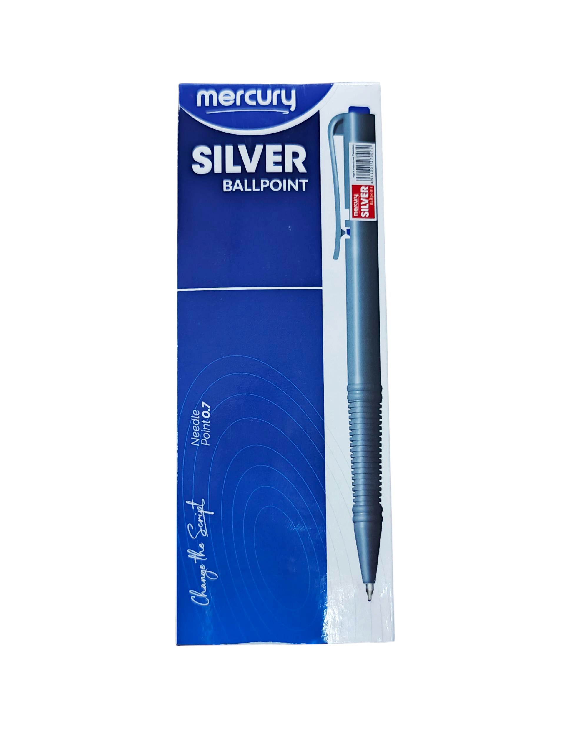 Mercury Silver Grip Ball Pen Blue 10 Pcs