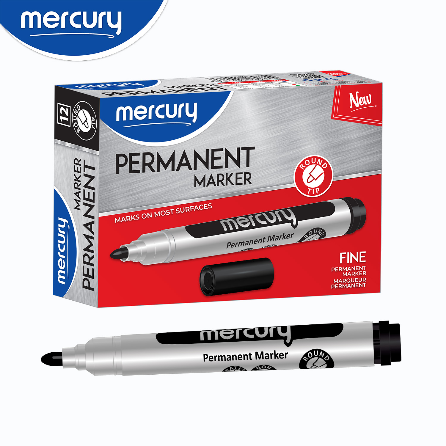 Mercury Permanent Marker Bullet Blue 12 Pcs